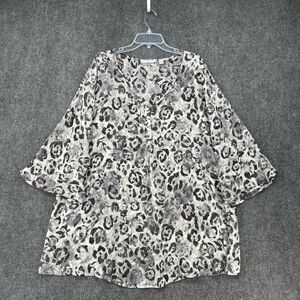 Isaac Mizrahi Live Sheer Black White Leopard Print Blouse Women’s 2X Flowy